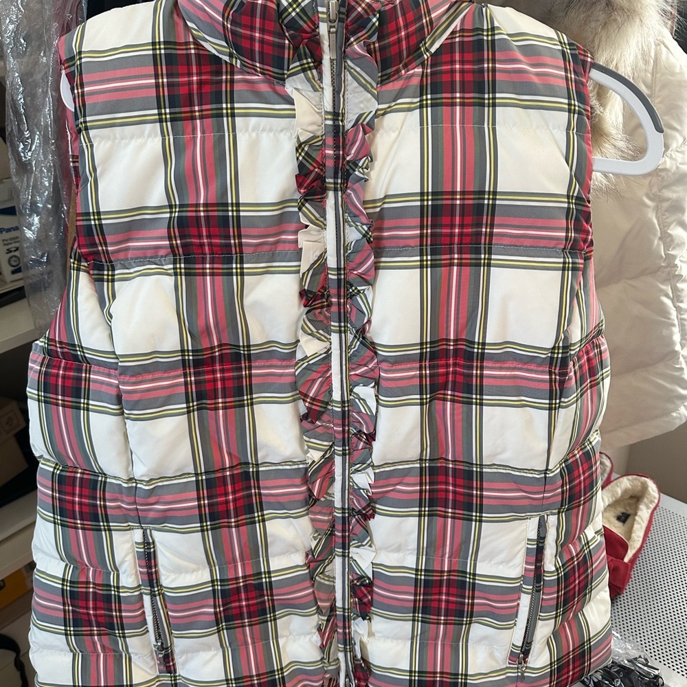 Talbots Plaid Puffer Vest with Ruffle Detail, NWT size XL